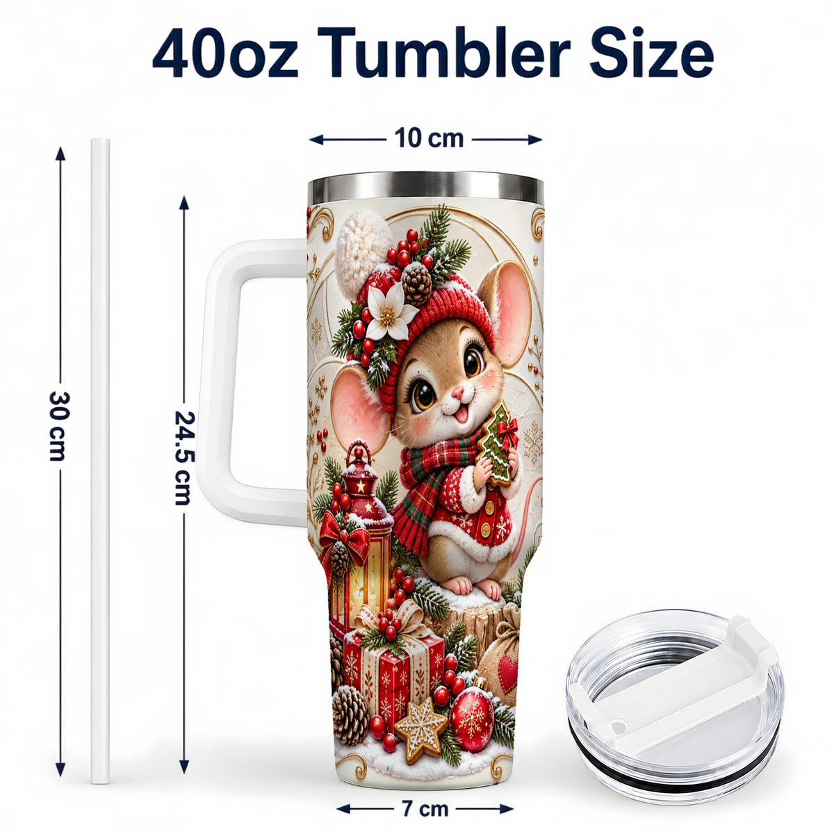 #pl[40oz|White] Christmas Mouse 40oz Tumbler with Handle, Stainless Steel Travel Cup