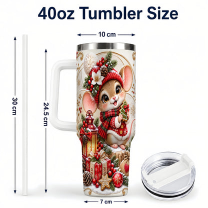 #pl[40oz|White] Christmas Mouse 40oz Tumbler with Handle, Stainless Steel Travel Cup