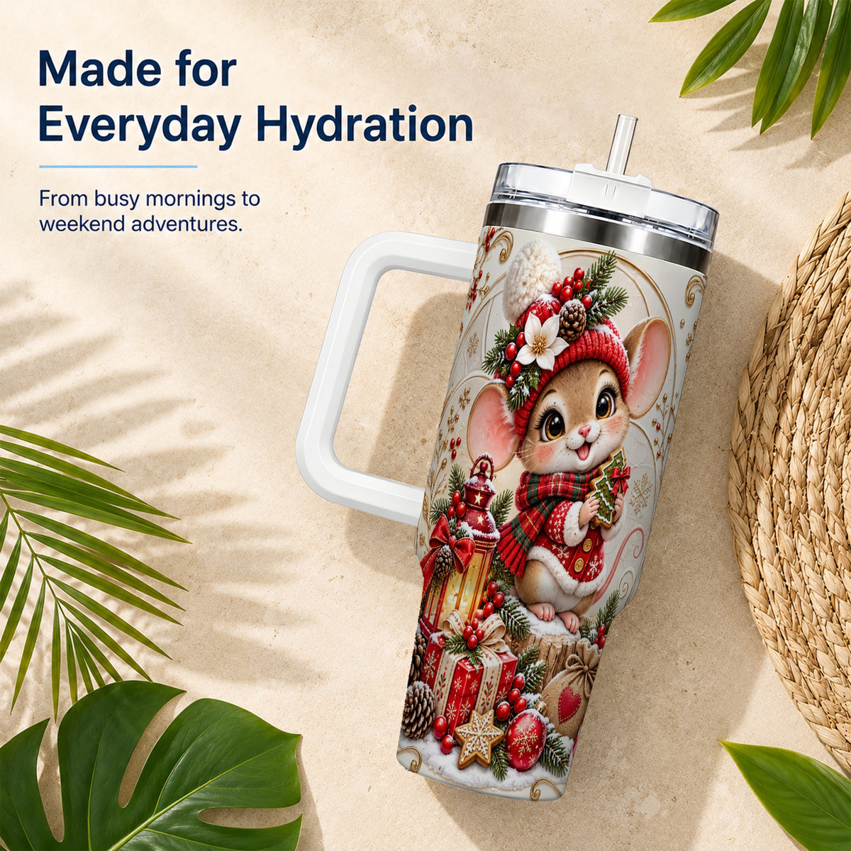 Christmas Mouse 40oz Tumbler with Handle, Stainless Steel Travel Cup