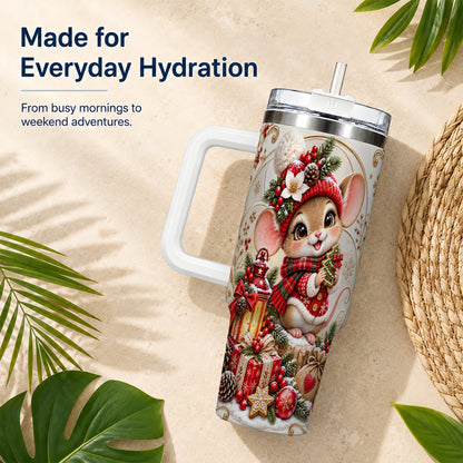 Christmas Mouse 40oz Tumbler with Handle, Stainless Steel Travel Cup