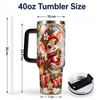 #pl[40oz|Black] Winter Mouse 40oz Tumbler with Handle, Christmas Stainless Steel Travel Cup