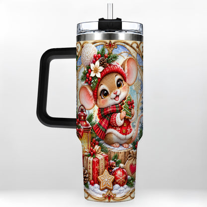#pl[40oz|Black] Winter Mouse 40oz Tumbler with Handle, Christmas Stainless Steel Travel Cup