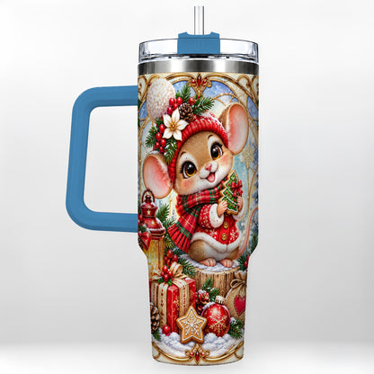 #pl[40oz|Blue] Winter Mouse 40oz Tumbler with Handle, Christmas Stainless Steel Travel Cup