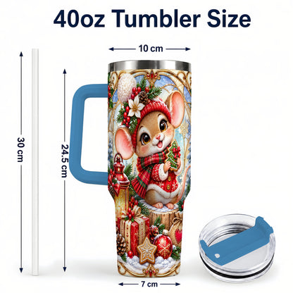 #pl[40oz|Blue] Winter Mouse 40oz Tumbler with Handle, Christmas Stainless Steel Travel Cup