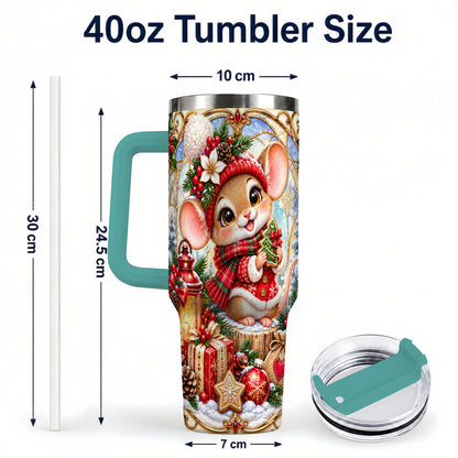 #pl[40oz|Green] Winter Mouse 40oz Tumbler with Handle, Christmas Stainless Steel Travel Cup