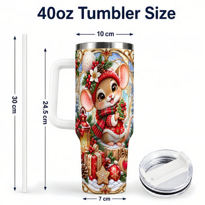 #pl[40oz|White] Winter Mouse 40oz Tumbler with Handle, Christmas Stainless Steel Travel Cup