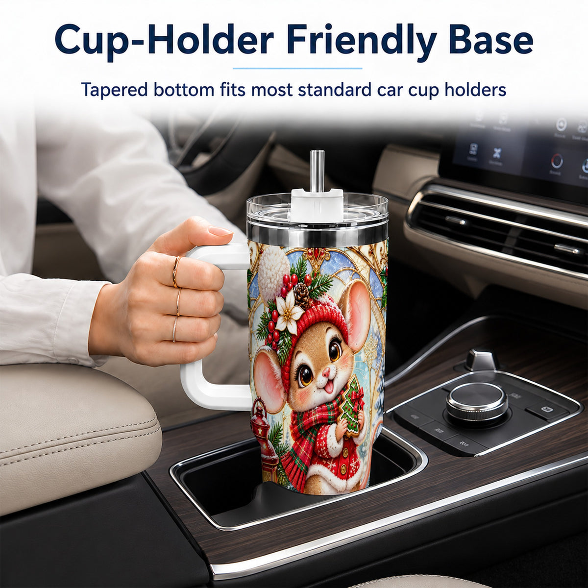 Winter Mouse 40oz Tumbler with Handle, Christmas Stainless Steel Travel Cup