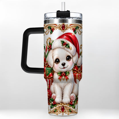 #pl[40oz|Black] Christmas Puppy 40oz Tumbler with Handle, Stainless Steel Travel Cup
