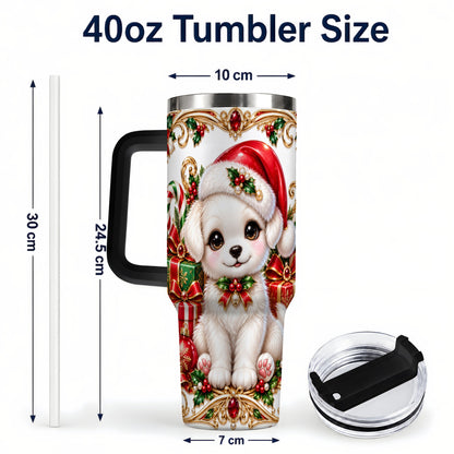 #pl[40oz|Black] Christmas Puppy 40oz Tumbler with Handle, Stainless Steel Travel Cup