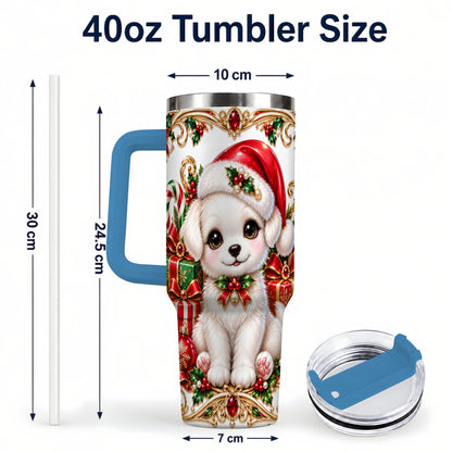 #pl[40oz|Blue] Christmas Puppy 40oz Tumbler with Handle, Stainless Steel Travel Cup