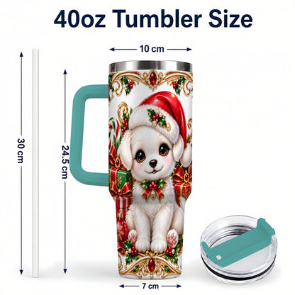 #pl[40oz|Green] Christmas Puppy 40oz Tumbler with Handle, Stainless Steel Travel Cup