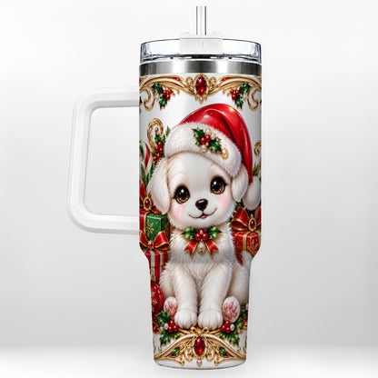 Christmas Puppy 40oz Tumbler with Handle, Stainless Steel Travel Cup