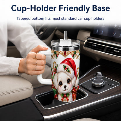 Christmas Puppy 40oz Tumbler with Handle, Stainless Steel Travel Cup