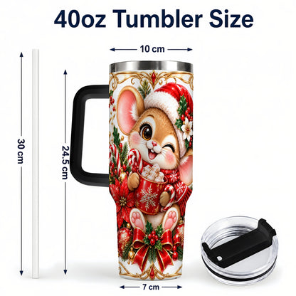 #pl[40oz|Black] Christmas Mouse 40oz Tumbler with Handle, Cocoa Holiday Travel Cup