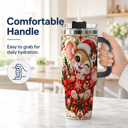#pl[40oz|Black] Christmas Mouse 40oz Tumbler with Handle, Cocoa Holiday Travel Cup