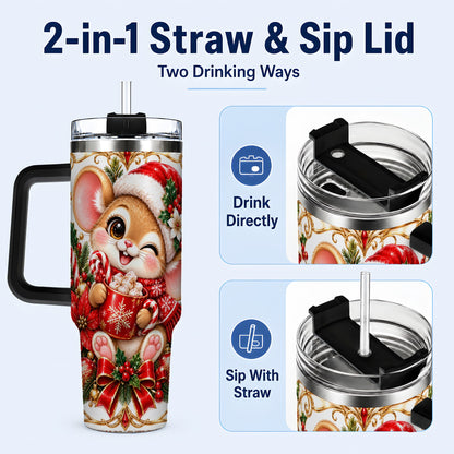 #pl[40oz|Black] Christmas Mouse 40oz Tumbler with Handle, Cocoa Holiday Travel Cup