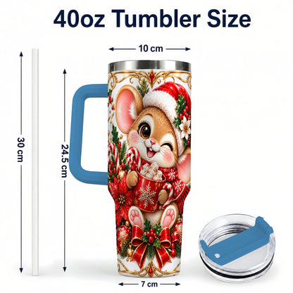 #pl[40oz|Blue] Christmas Mouse 40oz Tumbler with Handle, Cocoa Holiday Travel Cup