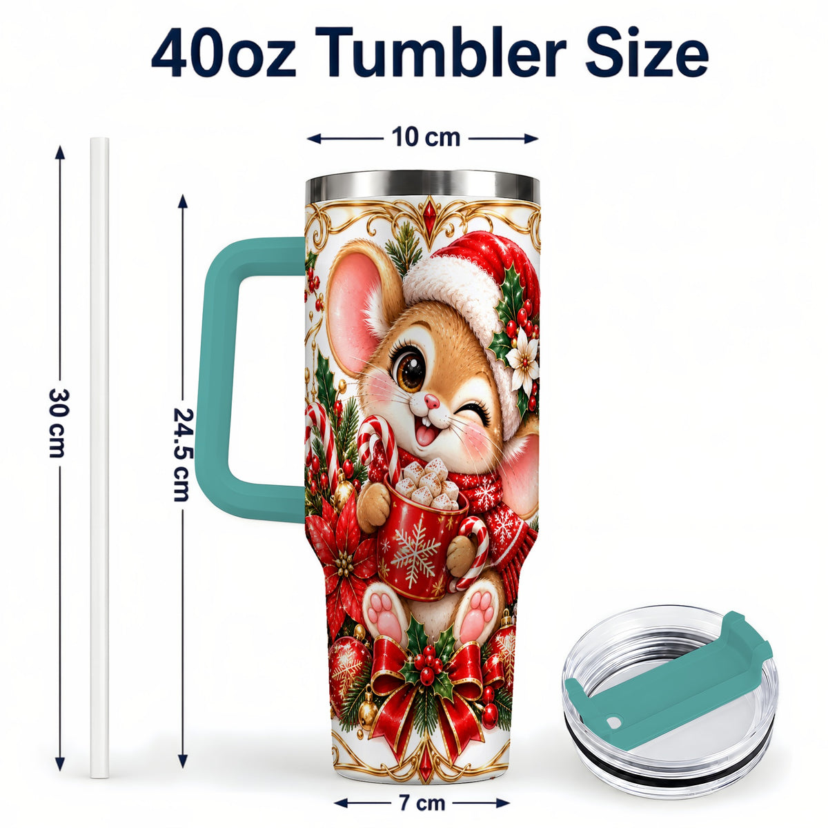 #pl[40oz|Green] Christmas Mouse 40oz Tumbler with Handle, Cocoa Holiday Travel Cup