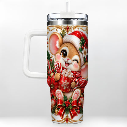 Christmas Mouse 40oz Tumbler with Handle, Cocoa Holiday Travel Cup