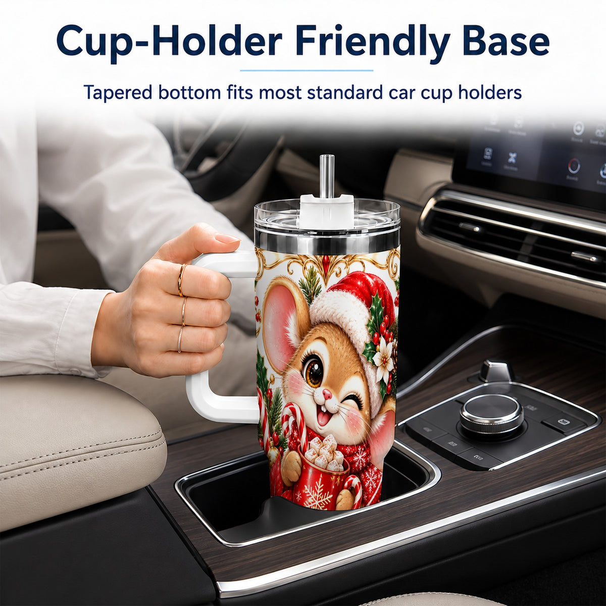 Christmas Mouse 40oz Tumbler with Handle, Cocoa Holiday Travel Cup