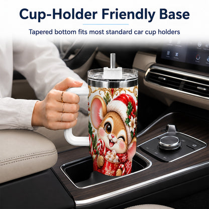 Christmas Mouse 40oz Tumbler with Handle, Cocoa Holiday Travel Cup