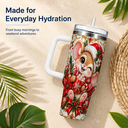 Christmas Mouse 40oz Tumbler with Handle, Cocoa Holiday Travel Cup