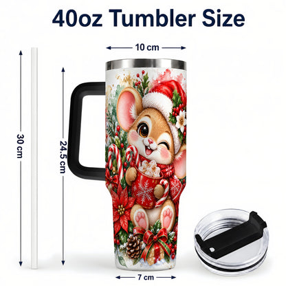 #pl[40oz|Black] Watercolor Mouse 40oz Tumbler with Handle, Cocoa Holiday Travel Cup