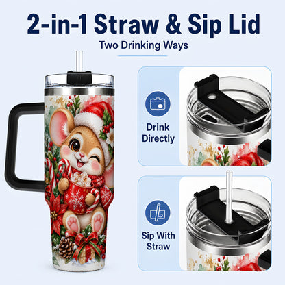 #pl[40oz|Black] Watercolor Mouse 40oz Tumbler with Handle, Cocoa Holiday Travel Cup