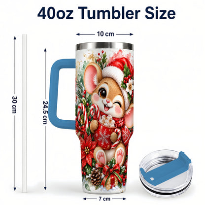 #pl[40oz|Blue] Watercolor Mouse 40oz Tumbler with Handle, Cocoa Holiday Travel Cup