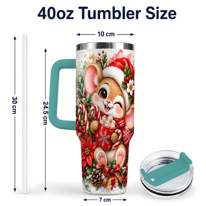 #pl[40oz|Green] Watercolor Mouse 40oz Tumbler with Handle, Cocoa Holiday Travel Cup