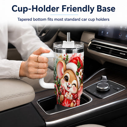 Watercolor Mouse 40oz Tumbler with Handle, Cocoa Holiday Travel Cup