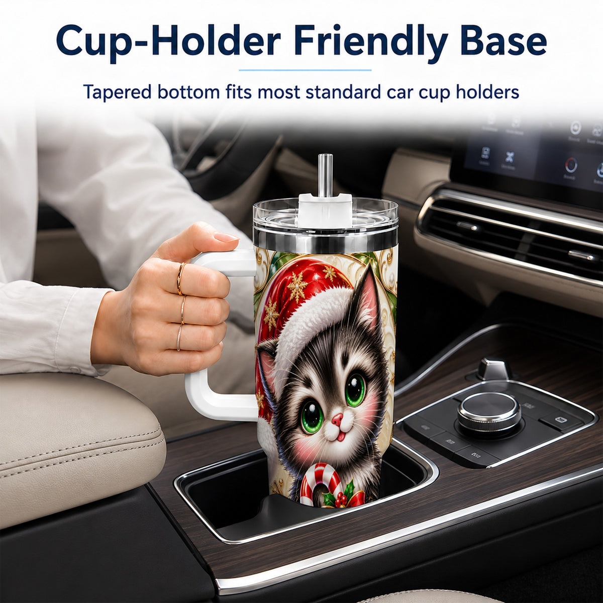 Ornate Kitten 40oz Tumbler with Handle, Candy Cane Travel Cup
