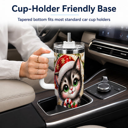 Ornate Kitten 40oz Tumbler with Handle, Candy Cane Travel Cup