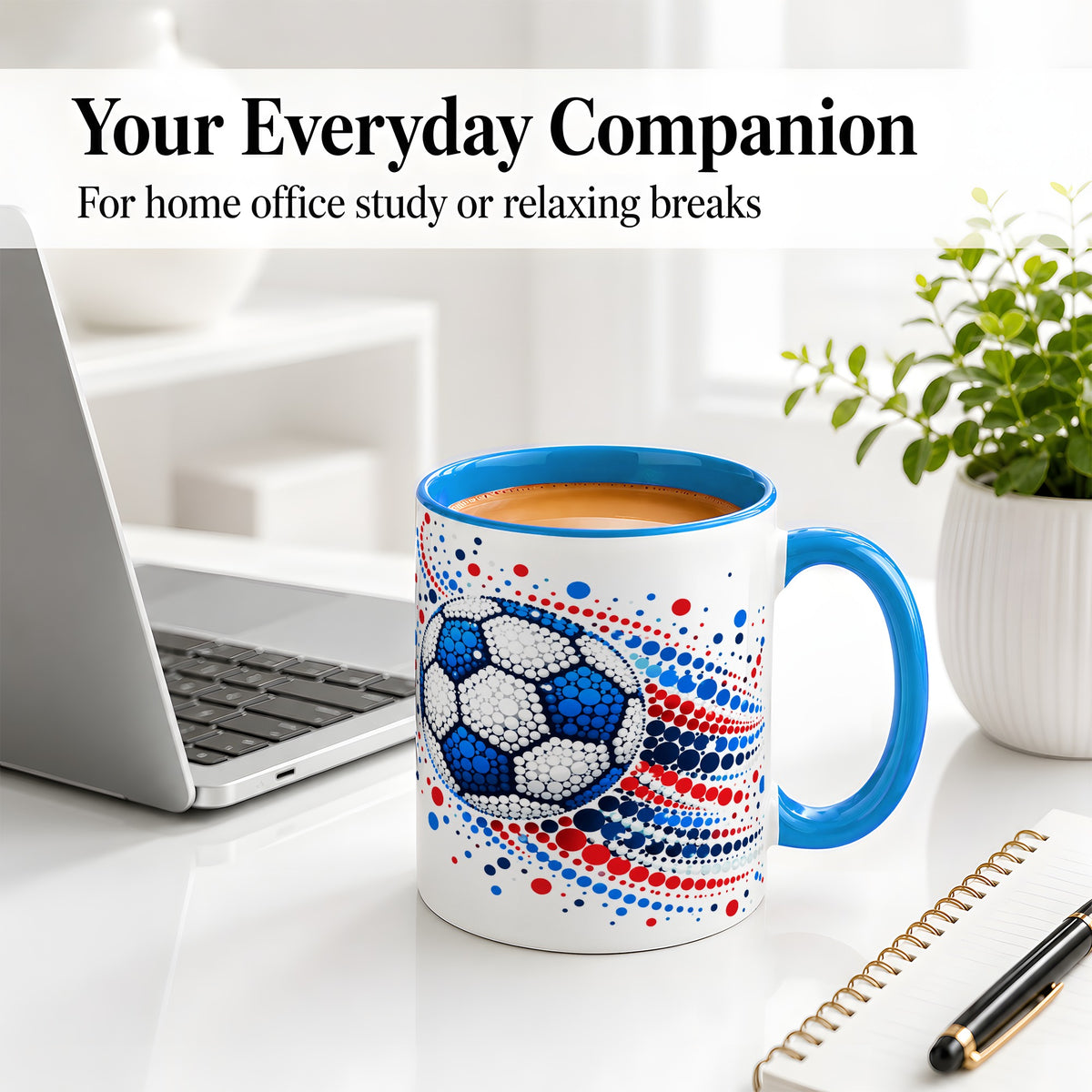 #pl[11oz|Blue] Soccer Ball Dot Art Ceramic Mug for Soccer Fans and Game Day