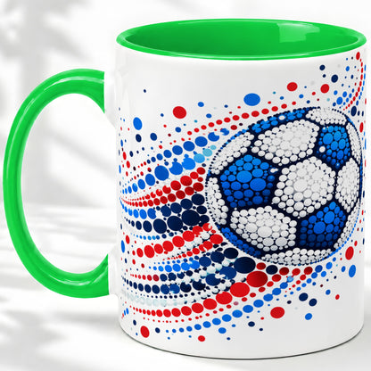 #pl[11oz|Green] Soccer Ball Dot Art Ceramic Mug for Soccer Fans and Game Day