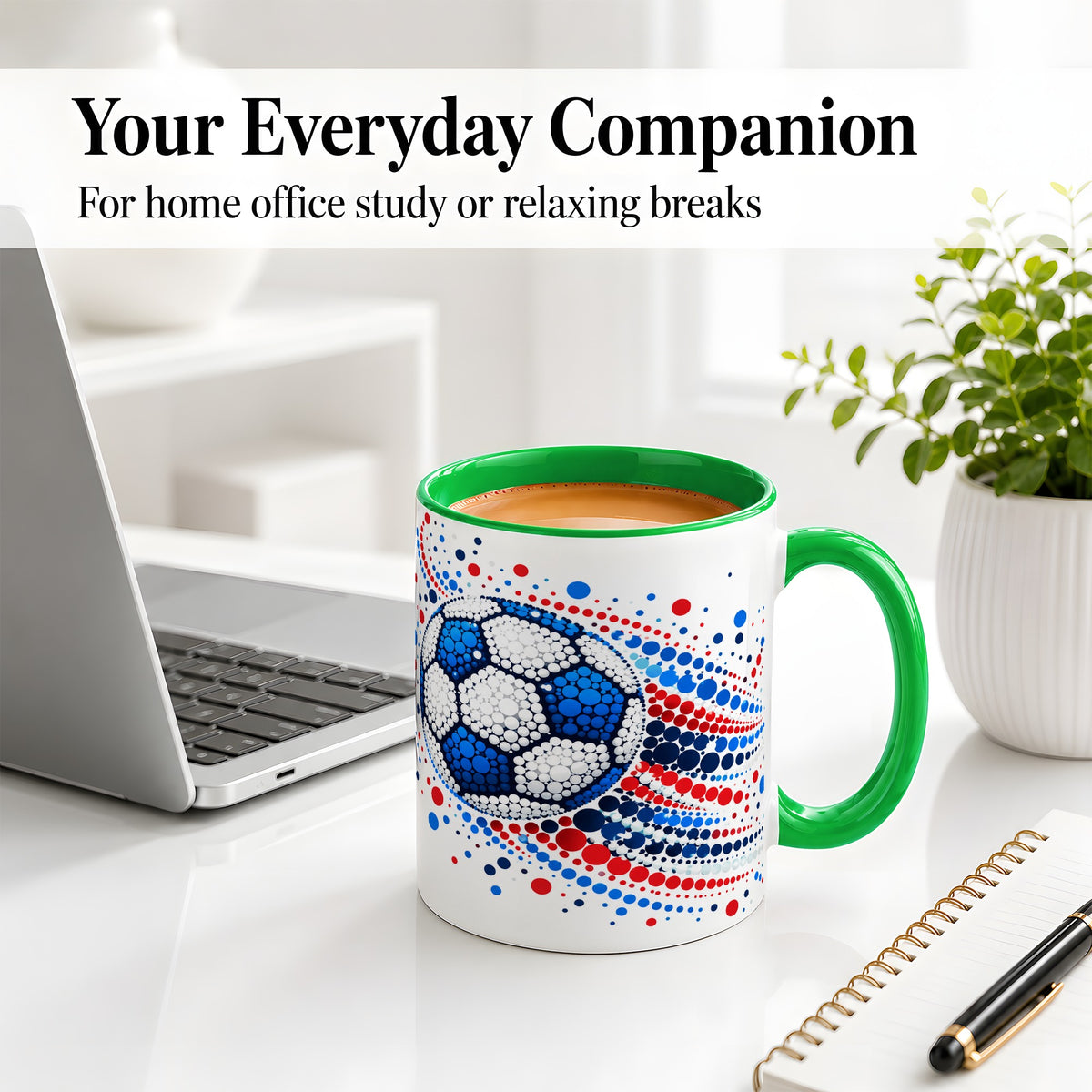 #pl[11oz|Green] Soccer Ball Dot Art Ceramic Mug for Soccer Fans and Game Day