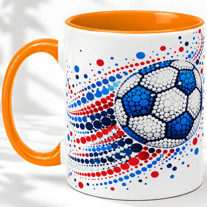 #pl[11oz|Orange] Soccer Ball Dot Art Ceramic Mug for Soccer Fans and Game Day