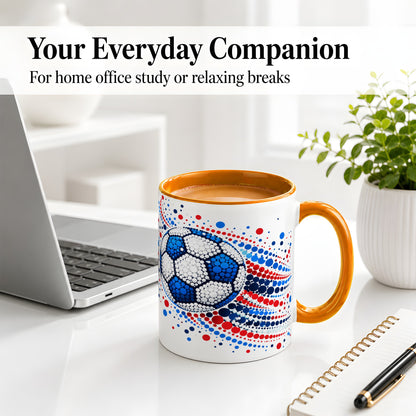 #pl[11oz|Orange] Soccer Ball Dot Art Ceramic Mug for Soccer Fans and Game Day