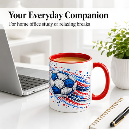 #pl[11oz|Red] Soccer Ball Dot Art Ceramic Mug for Soccer Fans and Game Day