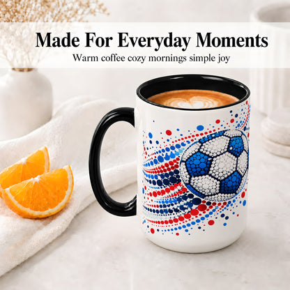 #pl[15oz|Black] Soccer Ball Dot Art Ceramic Mug for Soccer Fans and Game Day