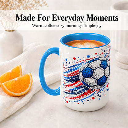 #pl[15oz|Blue] Soccer Ball Dot Art Ceramic Mug for Soccer Fans and Game Day