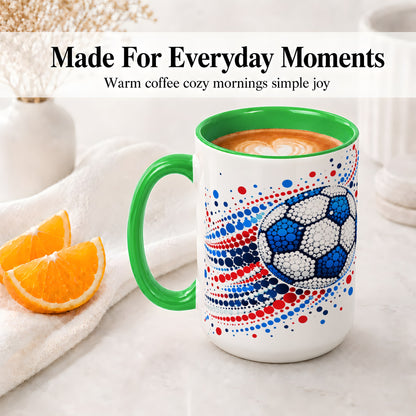 #pl[15oz|Green] Soccer Ball Dot Art Ceramic Mug for Soccer Fans and Game Day