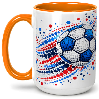 #pl[15oz|Orange] Soccer Ball Dot Art Ceramic Mug for Soccer Fans and Game Day