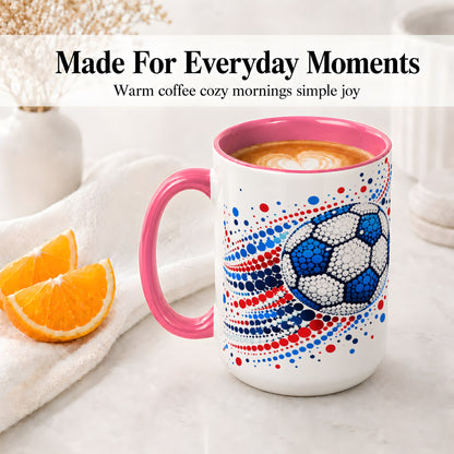 #pl[15oz|Pink] Soccer Ball Dot Art Ceramic Mug for Soccer Fans and Game Day