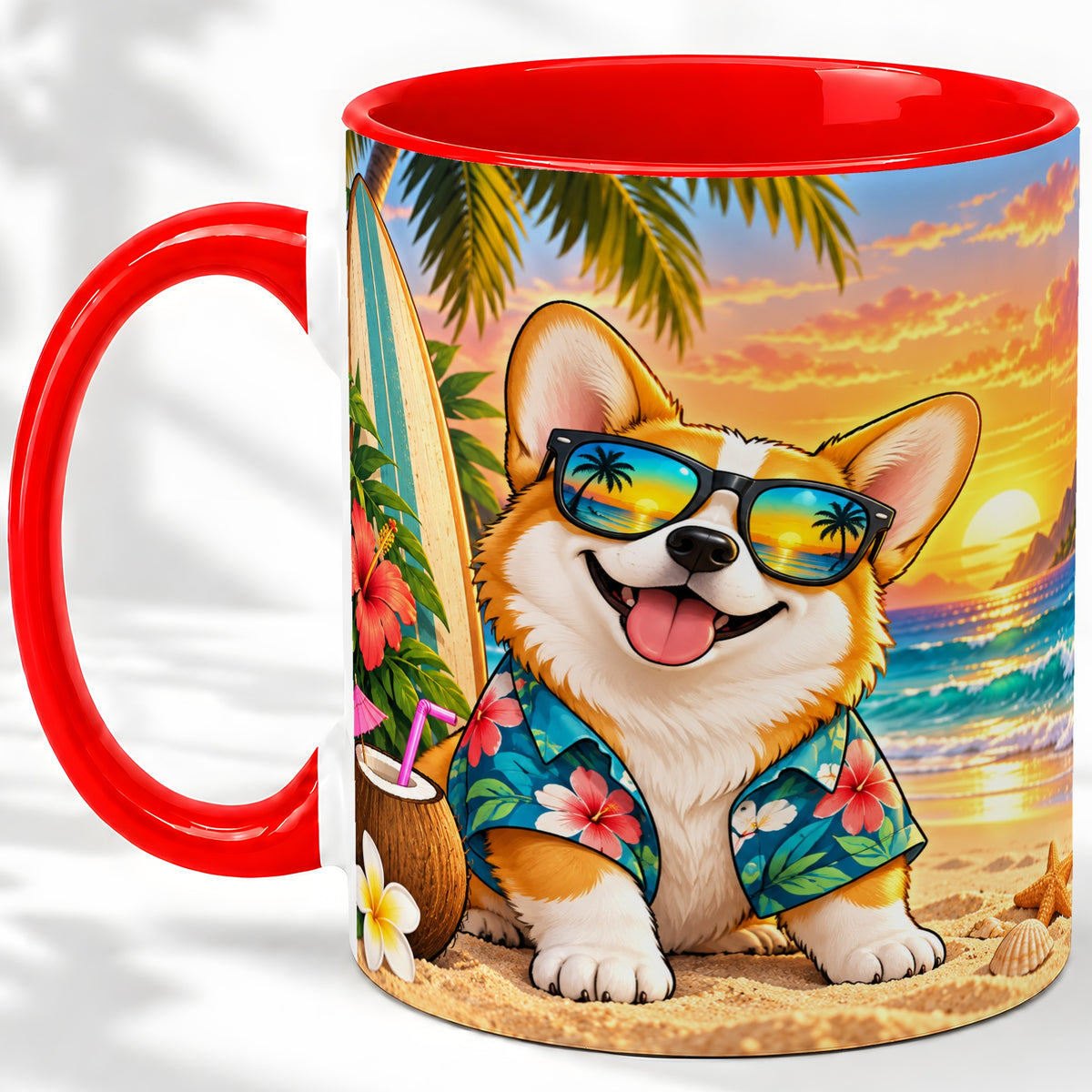 Tropical Corgi Beach Ceramic Mug for Dog Lovers and Summer Days