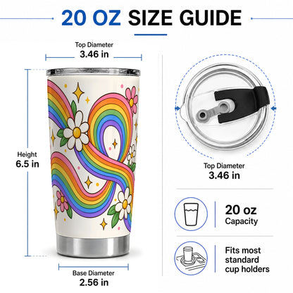#pl[20oz|Steel] Rainbow Floral 20oz Tumbler with Daisies and Colorful Waves