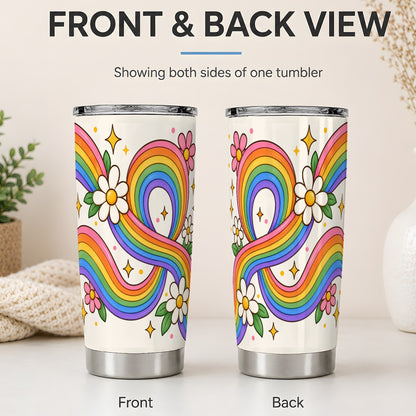 #pl[20oz|Steel] Rainbow Floral 20oz Tumbler with Daisies and Colorful Waves
