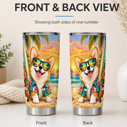 #pl[20oz|Steel] Tropical Corgi Beach 20oz Tumbler for Dog Lovers and Summer Days