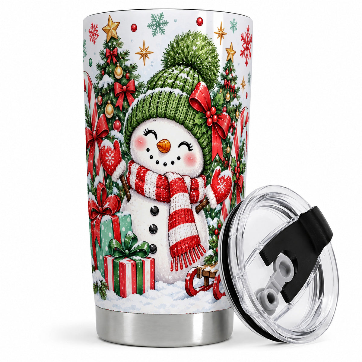 Christmas Snowman 20oz Tumbler with Candy Cane Holiday Artwork