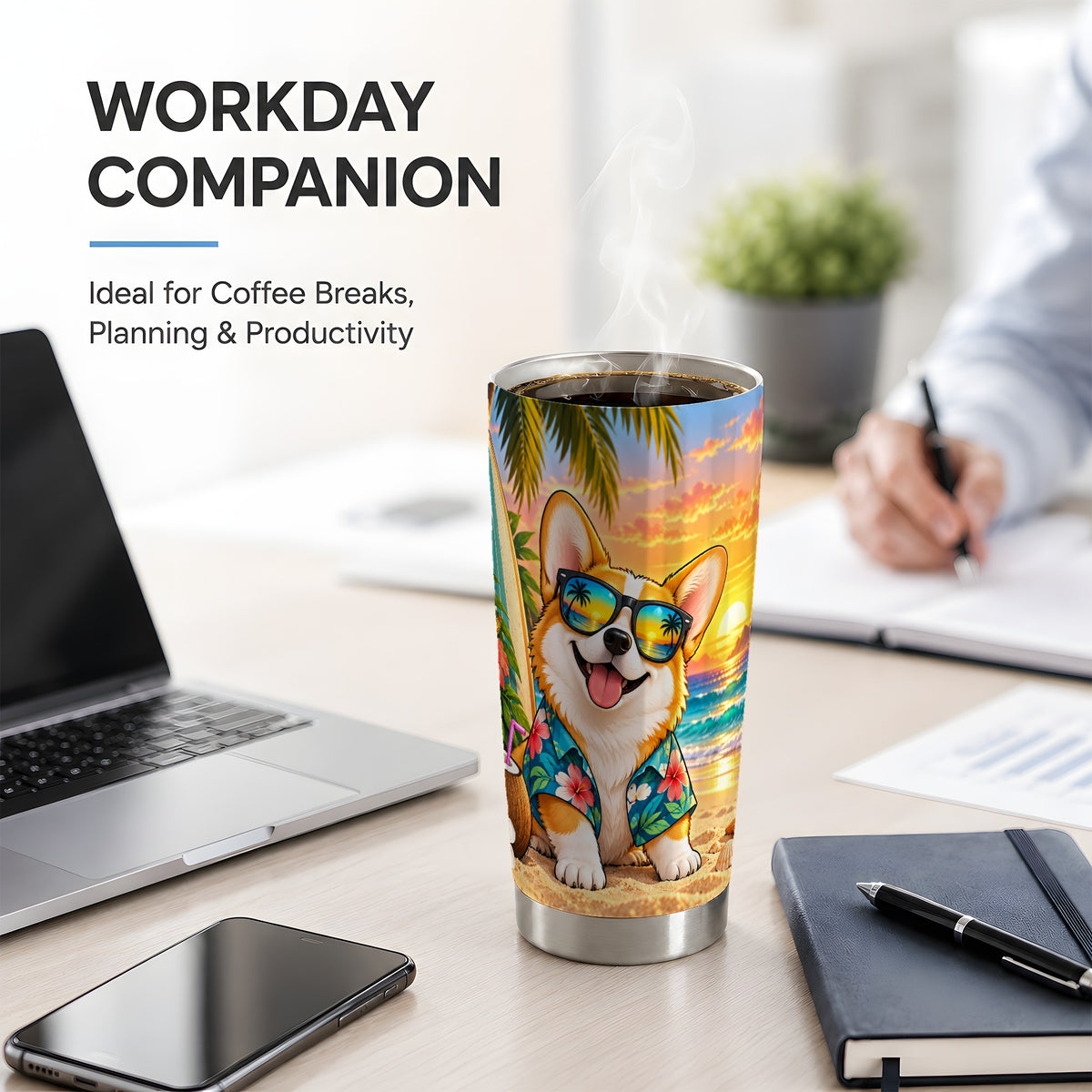 Tropical Corgi Beach 20oz Tumbler for Dog Lovers and Summer Days